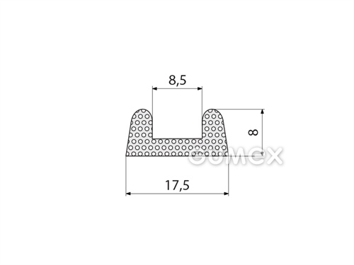 Pryžový mikroporézní profil tvaru "U", 8x17,5/8,5mm, hustota 500kg/m3, EPDM, -30°C/+80°C, černý